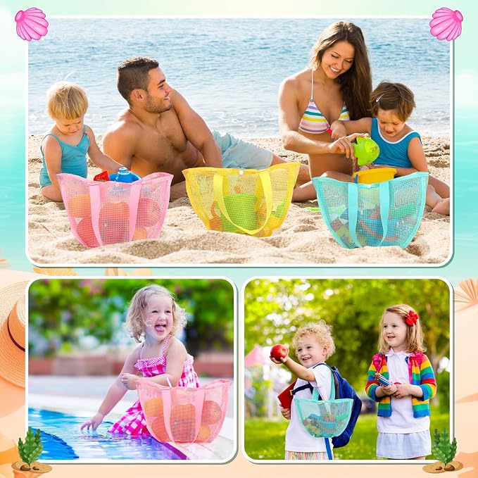 8 Pcs Beach Seashell Bags Summer Mesh Seashell Collecting Bag with Handles Pool Party Gift Pouch for Market Grocery(Gentle,Single)