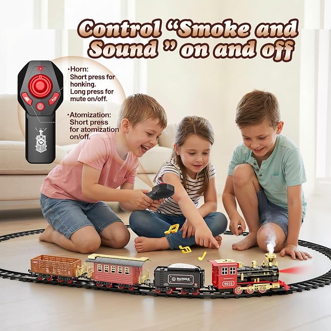 Hot Bee Train Set - Train Toys with Remote Control Trains for Boys with Smokes, Lights and Sound,Toy Train Set for Under Christmas Tree, Toddler Model Trains for 3 4 5 6 7 8+ Years Old Kids