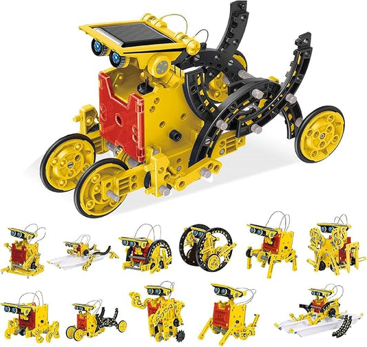 PicassoTiles 12-in-1 Solar Powered Transform Robot Set STEM Kids Educational Learning Engineering Building Toy Creative Unique Transformation Energy Science Experiment DIY Kit Boy Girl Age 8+ PBM01