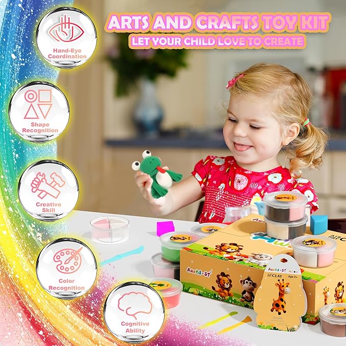 Aestd-ST Air Dry Clay Kit - Animal Theme, Modeling Clay for Kids, DIY Magic Clay with Sculpting Tools and Tutorials, 12 Boxes Molding Clay, Soft & Non-Sticky, Arts and Crafts Gift for Kids
