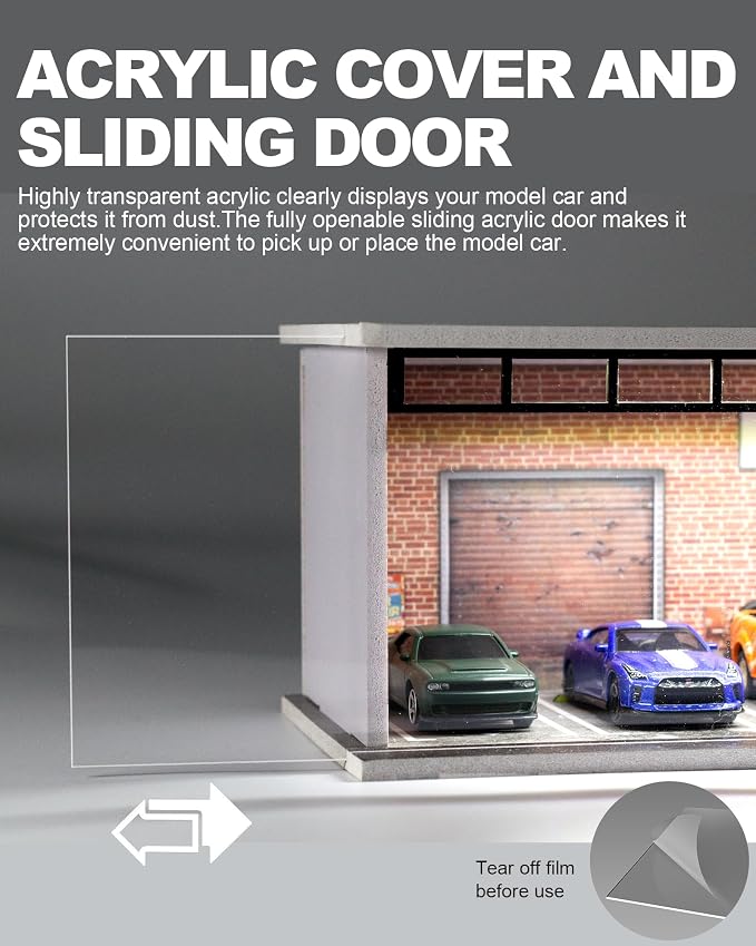 1/64 Scale Display Case Car Garage Moldel, Acrylic Cover Diecast Car Show Case with LED Light 6 Parking Spaces, Hot diecast Wheel Parking Scene (Vehicles Not Included) Underground Parking Lot