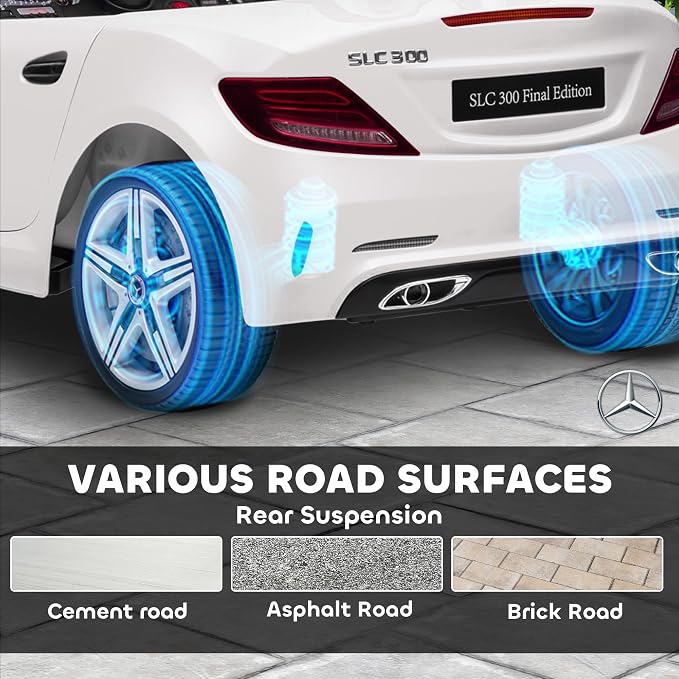 Aosom Mercedes SLC 300 Licensed 12V Ride On Car for Kids with Remote Control, 2 Speeds, Battery Powered Kids Electric Car with Music, Lights, Suspension for 3-6 Years Old, White