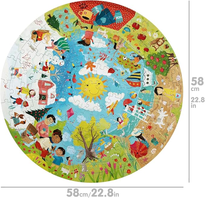 boppi Seasons Round Jigsaw Puzzle with 100% Recycled Card Spring Summer Autumn and Winter Scenes 150 Pieces for Children 5 6 7 8 Years 58cm Diameter