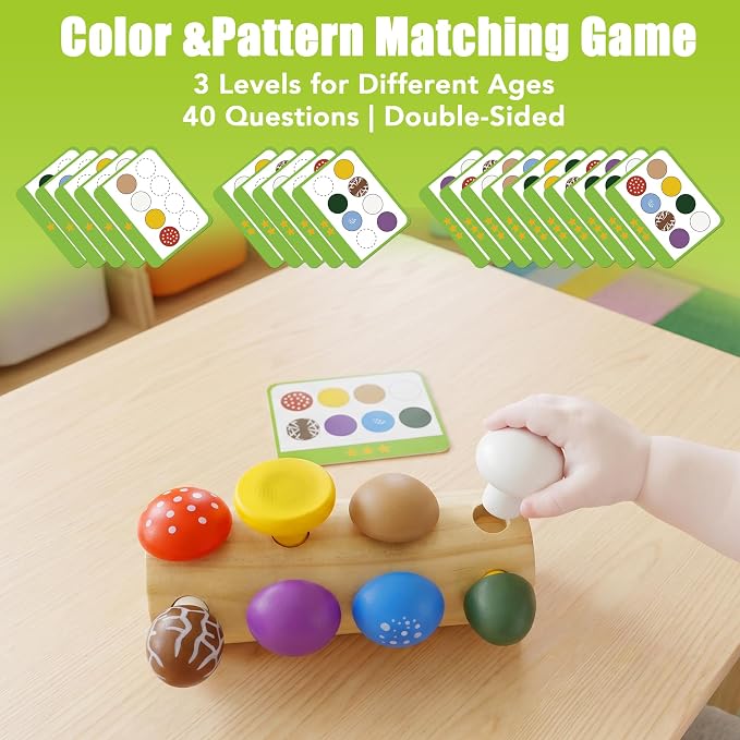 Mushroom Montessori Wooden Educational Toy for Toddlers 18M+ – Preschool Learning Playset, Fine Motor & Color Recognition Kids Toy
