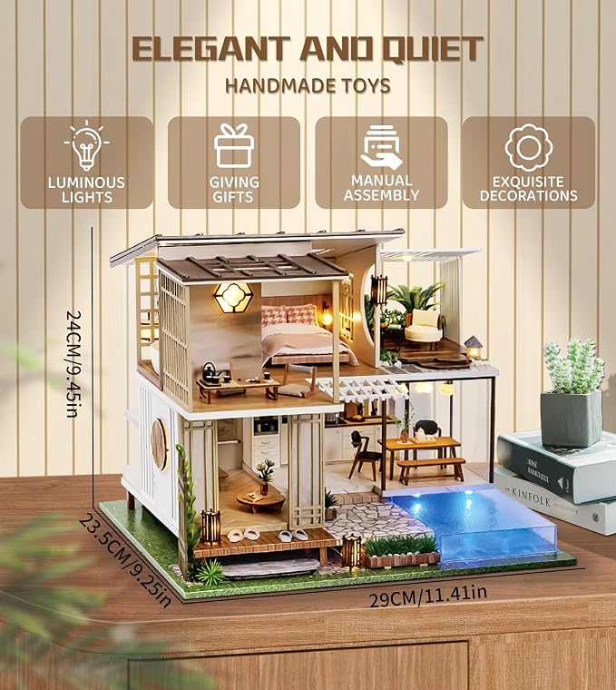 Spilay DIY Miniature House Kit for Adults, Miniature Dollhouse Building Kit | With Warm Light, Music Box & Dust Cover, Creative DIY Craft for Bookshelf Decor, Room Decoration & Gift Giving