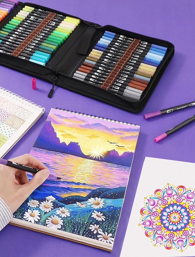 TOSHARE 72 Colors Brush & Fine Dual Tip Watercolor Markers for Adult Coloring Books No Bleeding Paint Pens For Drawing Note Taking Planner Calligraphy Journaling Card Making Back-to-School Supplies