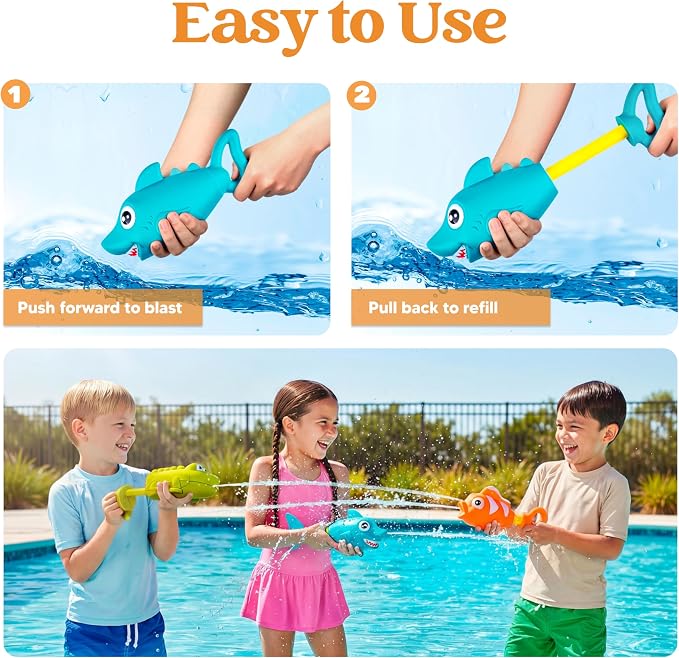 JOYIN 3 Pack Animal Water Guns for Kids, Assorted Colors, 7.5in Long, Easy to Fill and Shoot, Durable Plastic, Water Soakers for Kids Swimming Pool Beach Outdoor Activity Fighting Play Toys