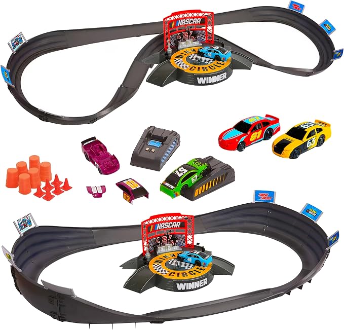 Slot Car Race Track Sets | NASCAR Crash Circuit Short Track | 2 Electric Powered Cars with Flash Chargers | Race Tracks for Kids Ages 4-8 | Car Racing Toy