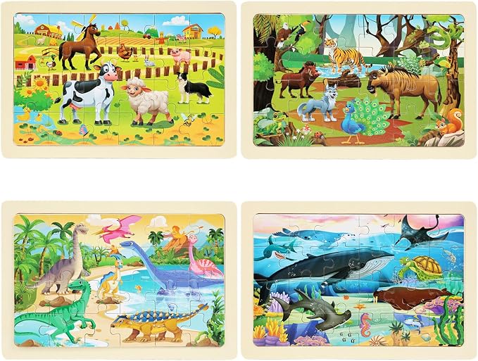 Wooden Puzzles for Kids Ages 4-6, 4 Packs 24 Pcs Wooden Jigsaw Puzzles for Toddlers Ages 3-5, Preschool Educational Puzzle Toys Gifts for 3 4 5 6 Boys Girls