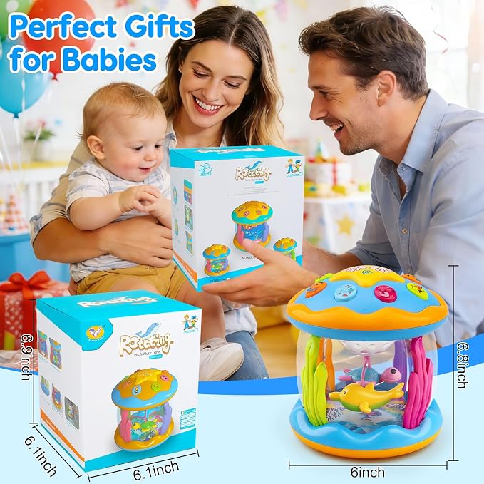 Baby Toys 0-6 Months Ocean Rotating Projector Musical Light Up Tummy Time Toys for Infants 0-3 4 5 6 7 8 9 Months Baby Aquarium Crawling Toys 6-12 Month Boys Girls 1 2 Year Old Birthday Shower Gifts