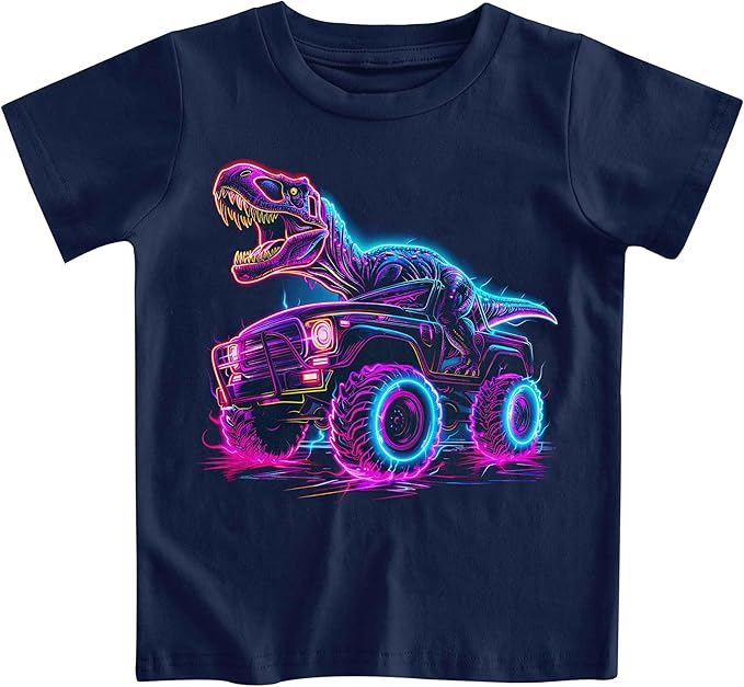 Lovekider Cotton Shirt for 3-6T Boys Truck Dinosaur Toddler Kids T-Shirt Short Sleeve Excavator Construction T-Rex Tee Shirts