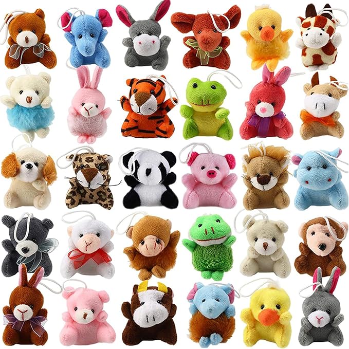 Mini Plush Animal Toy Set,Cute Animals Keychain Decoration for Kids,Goodie Bag Fillers, Basket Stuffers, School Prizes, Valentine's Day Party Supplies (60pcs)