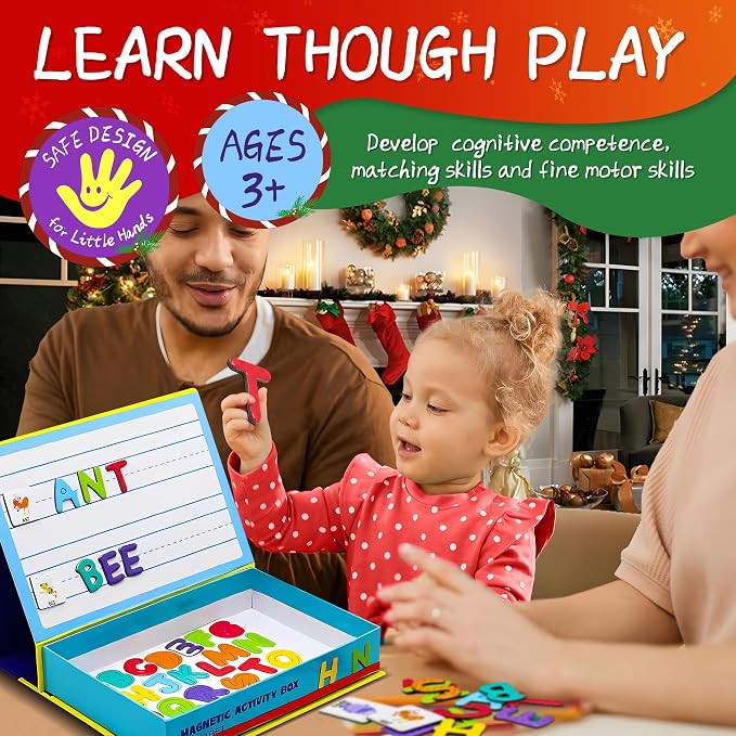 Magnetic Puzzles for Kids Ages 4-8 - 76 PC Educational Alphabet & Animal Magnetic Book, Dress-Up Toddler Learning Activities, Travel-Friendly STEM Toy, Fun Jigsaw Fridge Magnets for Toddlers 1-3 3-12