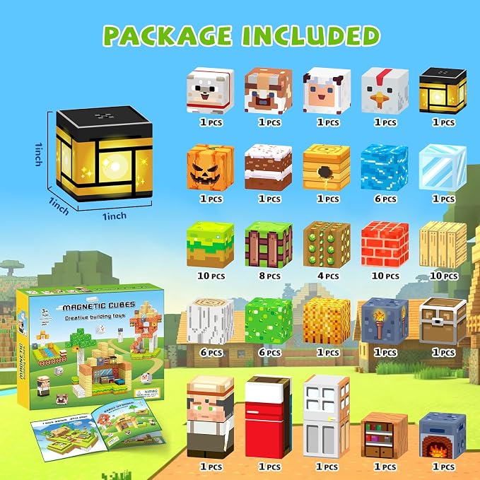 Hiwawind Magnetic Building Blocks Farm Animals, STEM Sensory Magnet Cubes, Montessori Educational Toys for 3 4 5 6 7 8 Year Old Boys & Girls, Birthday Gift