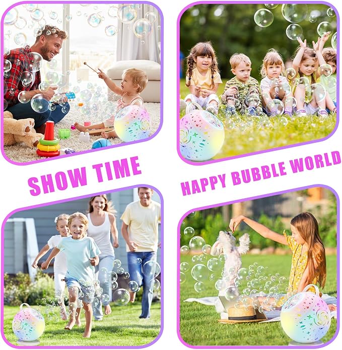 Bubble Machine for Toddlers Kids & Pets with Remote Control, Automatic Rotation & RGB Lights, Type-C Charge, Bubble Maker for Kids, Weddings, Birthday Parties, Outdoor Activities