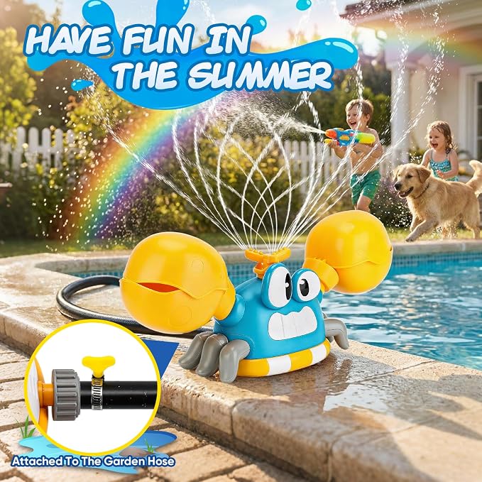 Water Sprinkler for Kids Toddlers, 4 in 1 Crab Sprinklers for Yard with 3 Spray Patterns & 4 Bean Bags for Toss Game, Kids Sprinklers for Outside Backyard, Summer Toys Water Fun for Kids 3 4 5 6 7 8