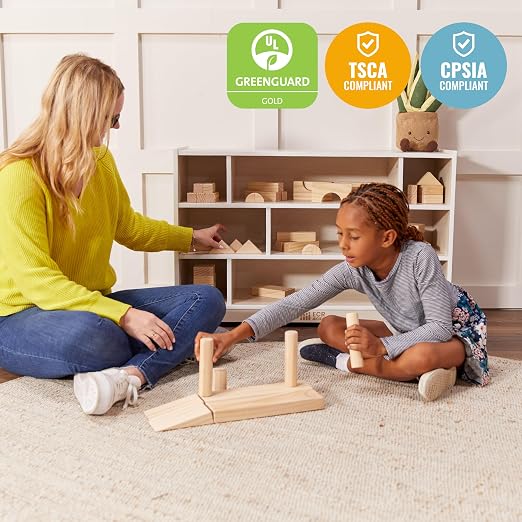 ECR4Kids Mobile Building Block Storage Cabinet, Medium, Classroom Furniture, White Wash