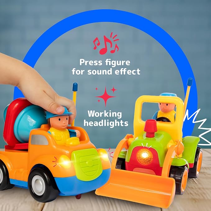 PREXTEX 2 Pack Remote Control Cars for 3-5 Year Old Boys - Truck and Tractor Toddler Toys with Easy Controllers - Sound and Light Play Features - Fun Birthday Gift Toy for Kids