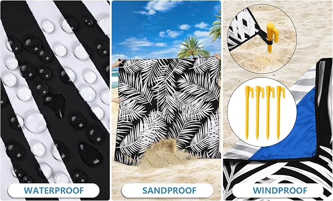 HIHOHO Beach Blanket Waterproof Sandproof Extra Large Beach Mat 79" X 83"/120"x108"for 1-8 Adults Quick Drying Durable Outdoor Picnic Mat for Beach Travel Camping Hiking
