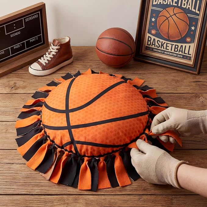 Weysat 6 Sets Basketball Tied Pillow Craft Kit DIY Orange Basketball Shaped Pillow Craft Gifts with PP Cotton for Sports Theme Party Room Decor VBS School Favors Classroom Giveaways
