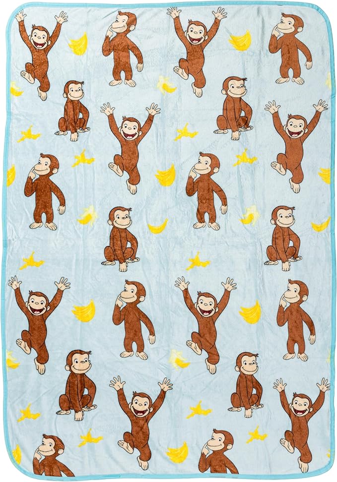 Silver Buffalo Curious George Monkey Banana 45" x 60" Fleece Throw, Soft and Cozy Blanket, 185 GSM