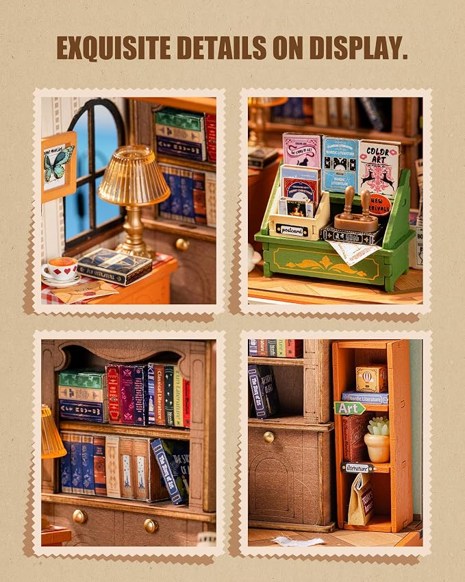 Robotime DIY Miniature House Kit for Adults, 1:28 Diorama Dollhouse with LED Lights, 3D Wooden Puzzles for Adults, Creative Crafts & Unique Gift for Craft Enthusiasts (The Muse Bookshop)