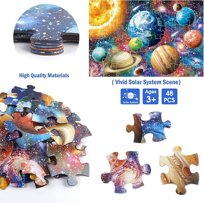 IFLOVE Galaxy Space Floor Puzzle for Kids — 48 Piece Jumbo Outer Space Jigsaw Puzzle, 35 x 24 Inch Large Astronaut Rocket Planet Puzzle, Educational Toy Birthday for Boys Girls Ages 3-8