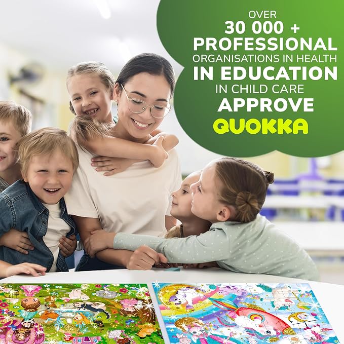 QUOKKA Puzzles for Kids Ages 4-6 - Set of 4x60 Jigsaw Puzzles for Toddlers 3-5 - Glitter Unicorn Princess Animals Toys for Children 6-8 yo - Gift Educational Game for Boys & Girls
