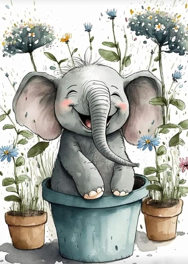 FOXKISS Baby Elephant Diamond Art Painting Kits for Adults, Full Drill Diamond Dots Paintings for Beginners, Round 5D Paint with Diamonds Pictures Gem Art Painting Kits DIY Crafts Kits 12x16inch