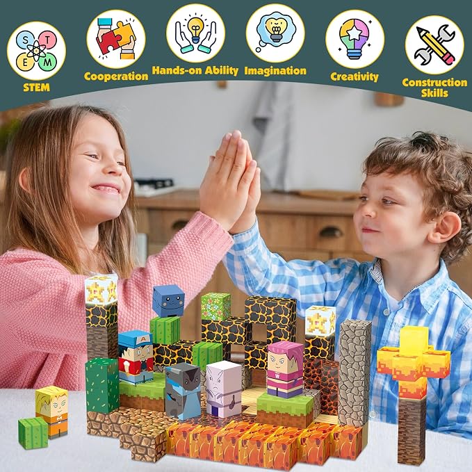 200pcs Magnetic Blocks, 1 inch Magnetic Building Blocks Set for Kids Ages 3+, Montessori Sensory Stacking Toys Construction Toys for Boys