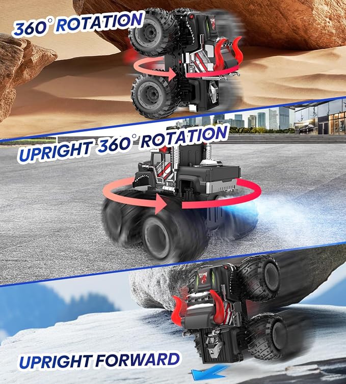 BAODLON Remote Control Monster Car, 2.4GHz RC Bull Monster Truck Toys for 3 4 5 6 7 8 Years Old Boys Kid, All Terrain RC Truck Off Road with Spray, Light, Rechargeable Battery, Christmas Birthday Gift