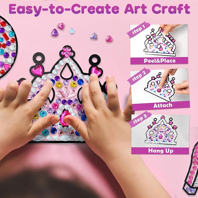 Princess Diamond Art Kits for Kids: 5PCS Big Gem Window Art Suncatcher Birthday Gifts Kit for Girls Ages 4 5 6 7 8 9 10 - DIY Creative Kids' Mosaic Kits Diamond Art Crafts Toys
