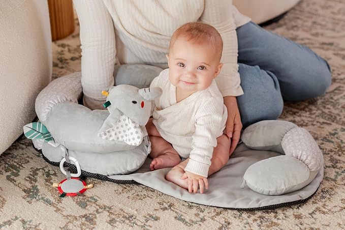 2-in-1 Tummy Time Mat & Baby Lounger Pillow - Seat Support for Baby Play Mat for Babies 0-6 Months, Infant Lounger Activity Center with Newborn Toys, Floor Pillows Sit Me Up (Elephant)