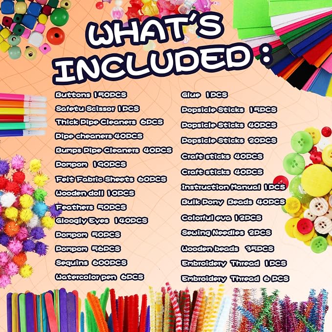 ANTDECOUS Arts and Crafts Supplies Kit for Kids - 1650+PCS Craft Supplies & Materials for Kids Creative Art Birthday Holiday Gift Craft Kits for Girls Boys 4+ 5 6 7 8 9 Year Old