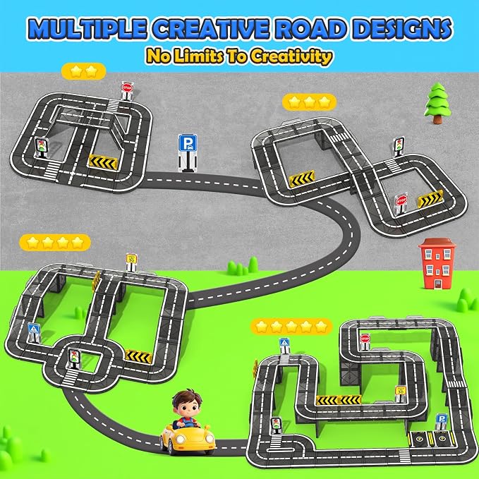 Magnetic Tiles Road Expansion Pack, STEM Magnetic Building Blocks for Kids, Educational Montessori Sensory Toys for Kids Ages 3-5 4-8 5-7, Christmas Birthday Gift for 3+ Year Old Boys Girls