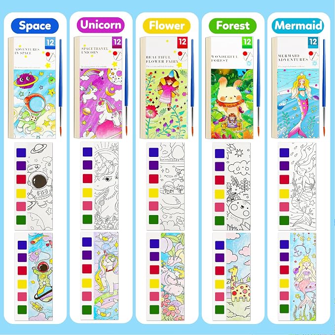 Water Coloring Book,Paint with Water Books for Kids Ages 3-5,Watercolor Painting Book for Toddlers 4-6,Creative Arts and Crafts & Airplane Travel Essentials for Boys Girls(5 PCS)
