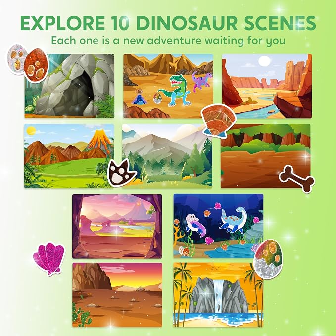 Klever Kits Foil Art Kit for Kids - Arts & Crafts Supplies, Mess Free Coloring, Dinosaur Foil Foam Stickers, Creative Travel Toys, Birthday Gifts for Boys & Girls Ages 4 and Up