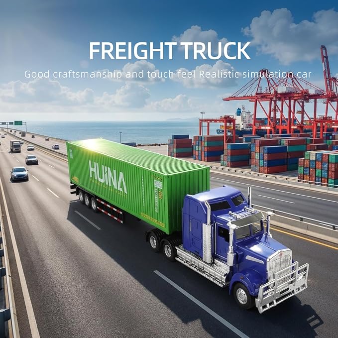 Container Semi Truck Toys, 1/50 for Kenworth W900 Big Metal Transport Box Diecast Truck Trailer Model Toy Gifts for Boys Adult Car Collector- Green