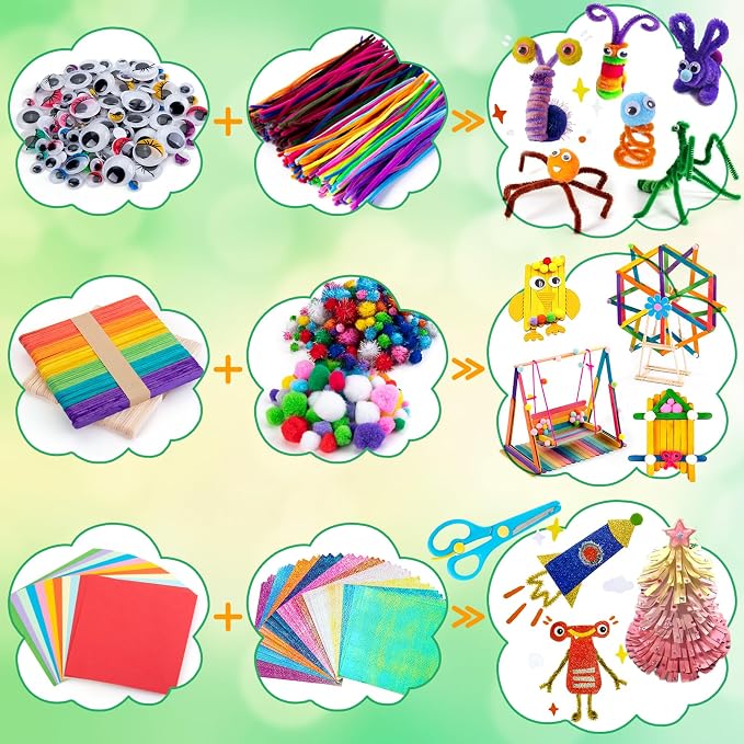 Sundaymot Kids Arts and Crafts Set 2000+ Piece DIY Craft Supplies Kit with Assorted Accessories for Boys & Girls Ages 6-12, School Classroom Projects, Gifts for Boys and Girls.