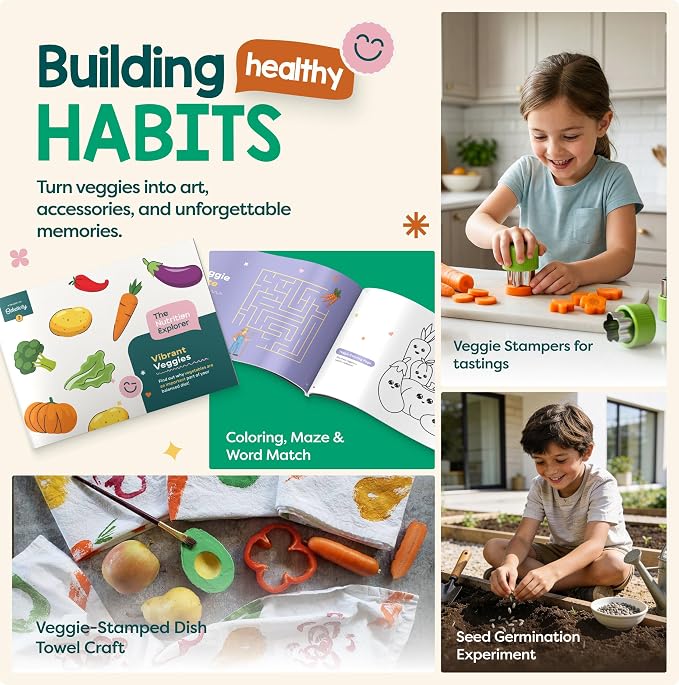 Baketivity Vibrant Veggies Box – Kids Nutrition Kit, STEM Science Kit for Kids, Preschool Learning Activities, Homeschool Supplies, Hands-On Kids Activities, Birthday Gifts for Kids