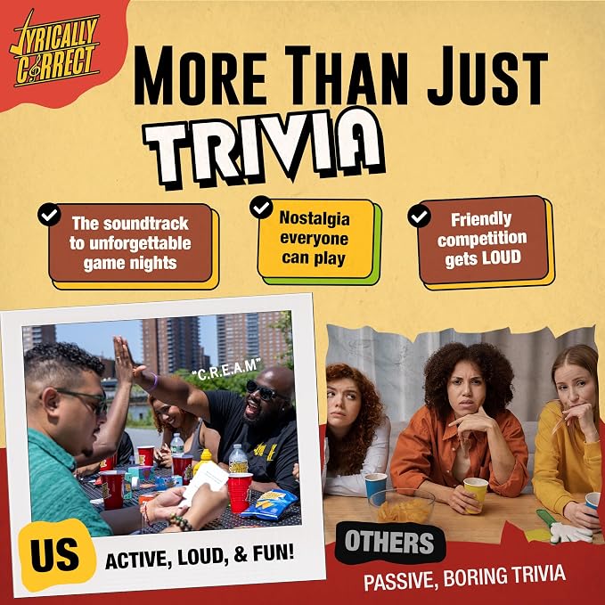 Lyrically Correct 90s & 2000s Hip-Hop & R&B Music Trivia Card Game for Adults & Families – Do You Know The Lyrics? Party Game for Game Night, Cookouts & Family Gatherings