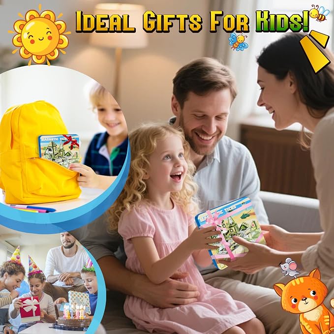 48pcs Mini Magnetic Tiles, Military Engineering Building Blocks Set in Iron Box, Portable STEM Army Travel Toys for Kids, Quiet On-the-Go Activities & Preschool Learning for Toddlers