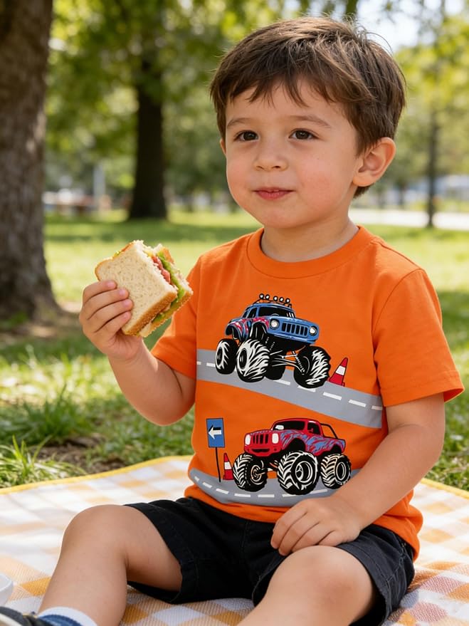 Funnycokid Toddler Boys Shirts Graphic T-Shirt Kids Short Sleeve Tees 2-7 Years