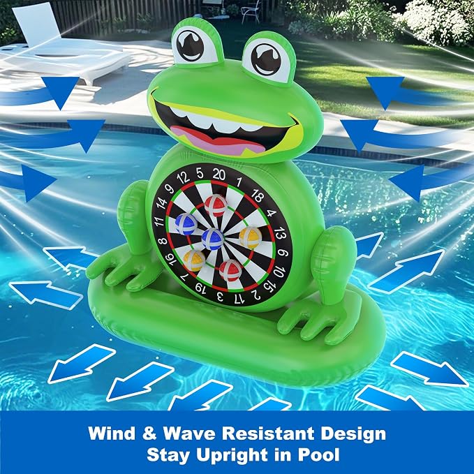 MOONTOY Kids Fun Pool Toys, Inflatable Frog Dart Board Water Games, Swimming Pool Floats with Sticky Balls, Summer Party Birthday Gift 3 4 5 6 7 8 9 12 Years Old Boys Girls Teen Adult