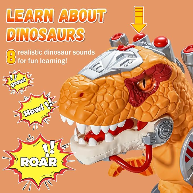 Kids Electric Dinosaur Ride On Toys, Toddler Ride On Cars with Music, Light & Smoke, Preschool Kids Scooter Foot-to-Floor Walker, Toddler Electric Car Toy Chrismas Birthday Gifts Indoor Outdoor,Yellow