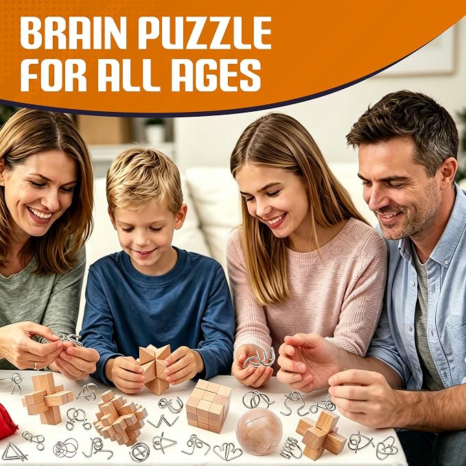 30pcs Metal & Wooden Brain Teaser Puzzles Set, 3D Brain Teasers Wire Puzzles for Adults Teens Kids, Educational IQ Unlock Interlock Puzzle, Entertaining & Thoughtful Gift Set