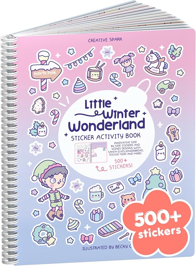 Winter Wonderland 500+ Kids Sticker Book by Cupkin Fun Toddler Travel Activity Coloring and Sticker Book, Road Trip Essentials, 12 Coloring Pages 12 Side by Side Scenes for Ages 2–8 Years