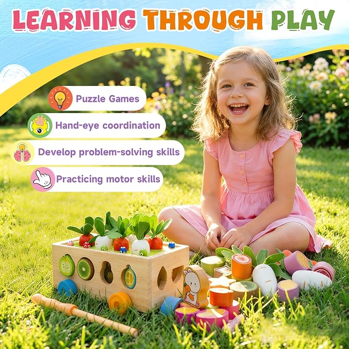 MEGRANATE Montessori Wooden Shape Sorter for Baby Carrot Shape Sorting Toy for Toddlers 3+ Montessori Shape Puzzles Fine Motor Toys Sensory Learning Educational Toys for Kids 1 2 3 4 5 6 Years Old