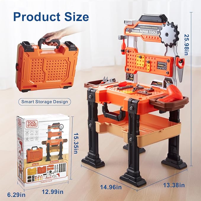 Kids Tool Workbench for Boys 3-5, Toddler Tool Set with Hammer, Electric Drill Toy, Take Apart Toys, Creative Construction Play Set, Repair Tools Workbench, Birthday Gift for Toddlers, with Toolbox