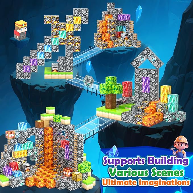 Gooidea Magnetic Blocks -150 Magnetic Building Blocks STEM Toy, Stacking Mine Magnet World Craft Cubes for Kids, Game Gift for Boys Girls Age 3-5 5-7 4-8 8-12